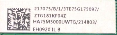 MAIN PARA TV HISENSE / NUMERO DE PARTE 217075 / RSAG7.820.6107/ROH / 217075/B / 214803 / 3TE75G17097 / HA75M5000UWTG / DISPLAY V750DK1-QS3 REV.P2 / MODELO 75N5000UWG	 - Imagen 3